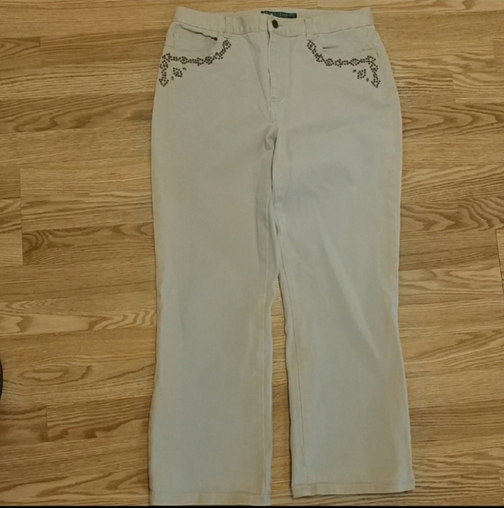 Vintage RALPH LAUREN Khaki Studded Jeans 10